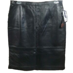 Jaclyn Smith 100% Lambskin Leather Midi Skirt Size 16 Black Straight Y2K NWT